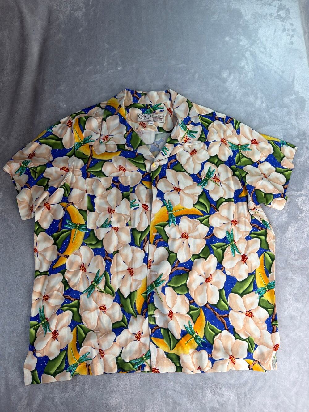 Bayou Wear New Orleans Jazz Fest Shirt 2XL Moonlit Magnolias Dragonfly Hawaiian